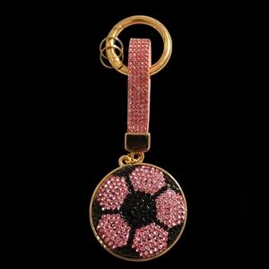 Pink Soccer Bling Bag Charm Keychain with Gold Accents